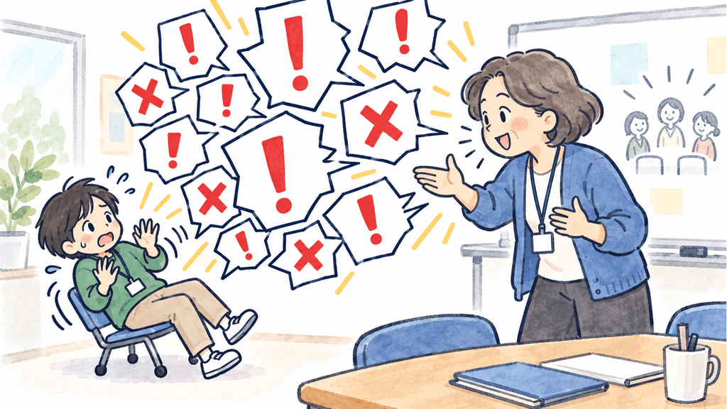 指摘ばかりのスーパービジョンで萎縮する支援者のイメージ